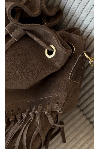 Brown suede leather bag "Bucket bag" 4