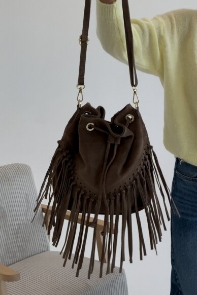 Brown suede leather bag "Bucket bag" 5