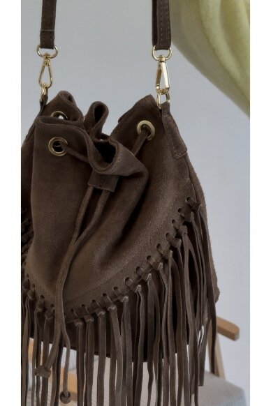 Brown suede leather bag "Bucket bag" 1