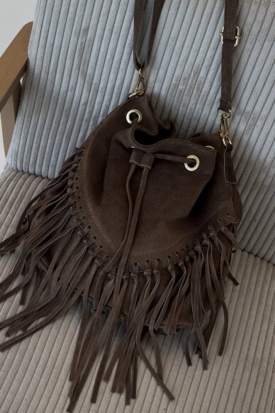 Brown suede leather bag "Bucket bag" 7