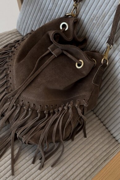 Brown suede leather bag "Bucket bag" 8