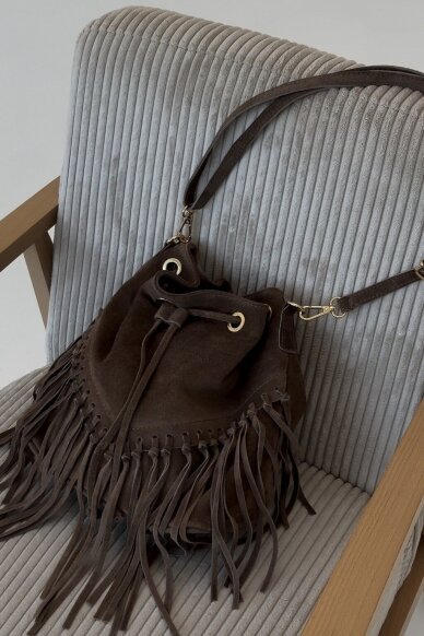 Brown suede leather bag "Bucket bag" 2