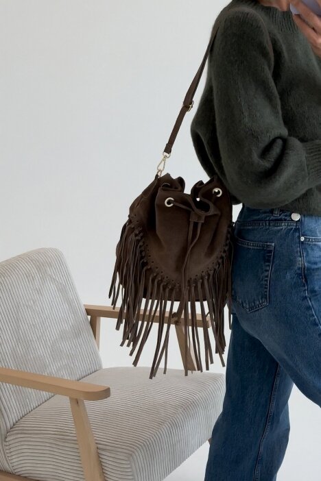 Brown suede leather bag "Bucket bag"